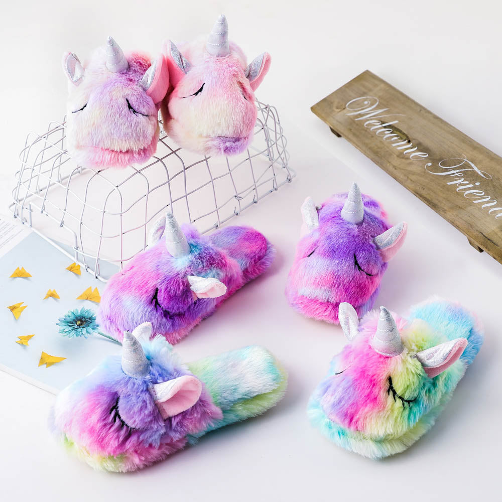 Winter Rainbow Unicorn Slippers Rainbow Plush