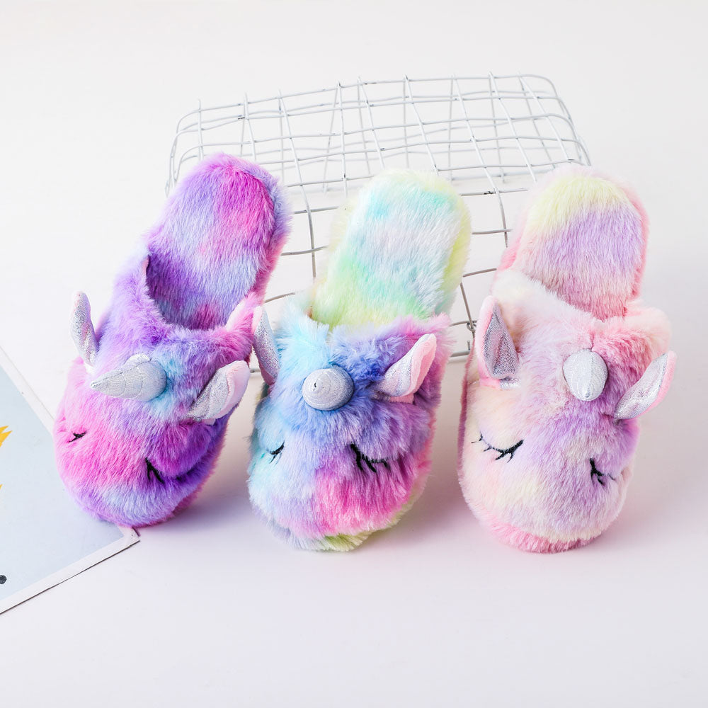 Winter Rainbow Unicorn Slippers Purple