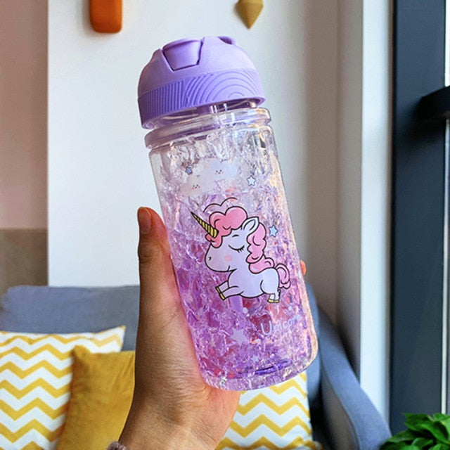 Stylish Double Straw Unicorn Summer Drink Bottle 400ml