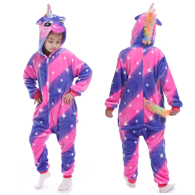 Unicorn Jumpsuits for Girls and Boys Purple Starry