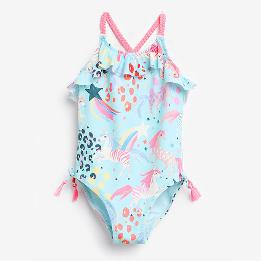 1-5 Years Unicorn One Piece Swimsuit Girls Light Blue